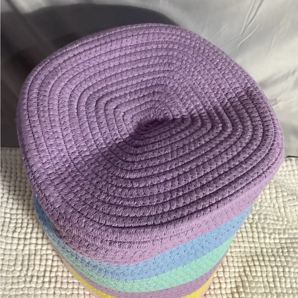 Woven Cotton Rope Storage Basket In Pastel Stripes with Handles, Fit Cube Shelf